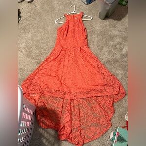 Elegant Coral Lace Women's Dress